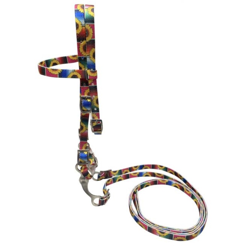 Showman  Pony Size Premium nylon Sunflower & Serape Print browband headstall & Reins with bit