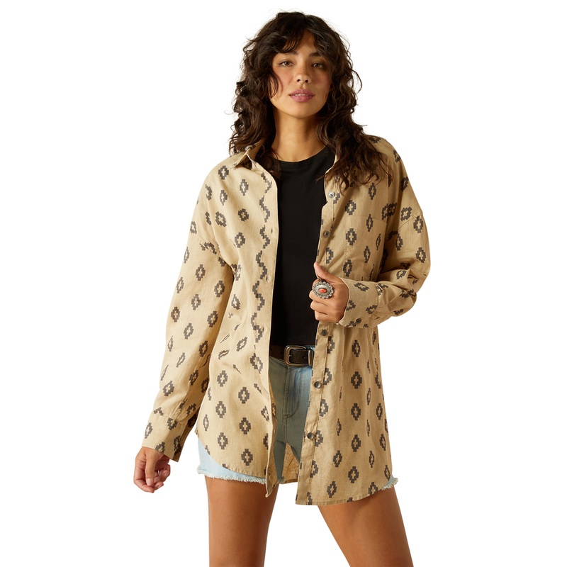 10060395 Ariat Women’s Poppy Summer Overshirt Long Sleeve Button Shirt – Isela Southwest Print