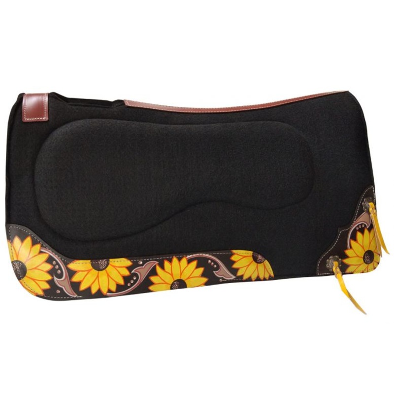 32″ x 31″ Black Felt Built Up Saddle Pad Sunflower-FREE SHIPPING