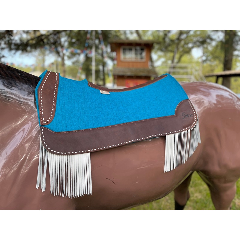 5 Star ” All Around” 3/4 Turquoise Felt Saddle Pad W/ Fringe