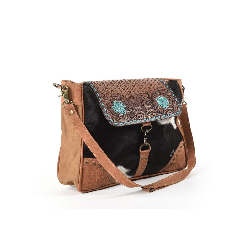 Klassy Cowgirl 16″ x 12″ Handtooled Crossbody Bag with Leather Flap