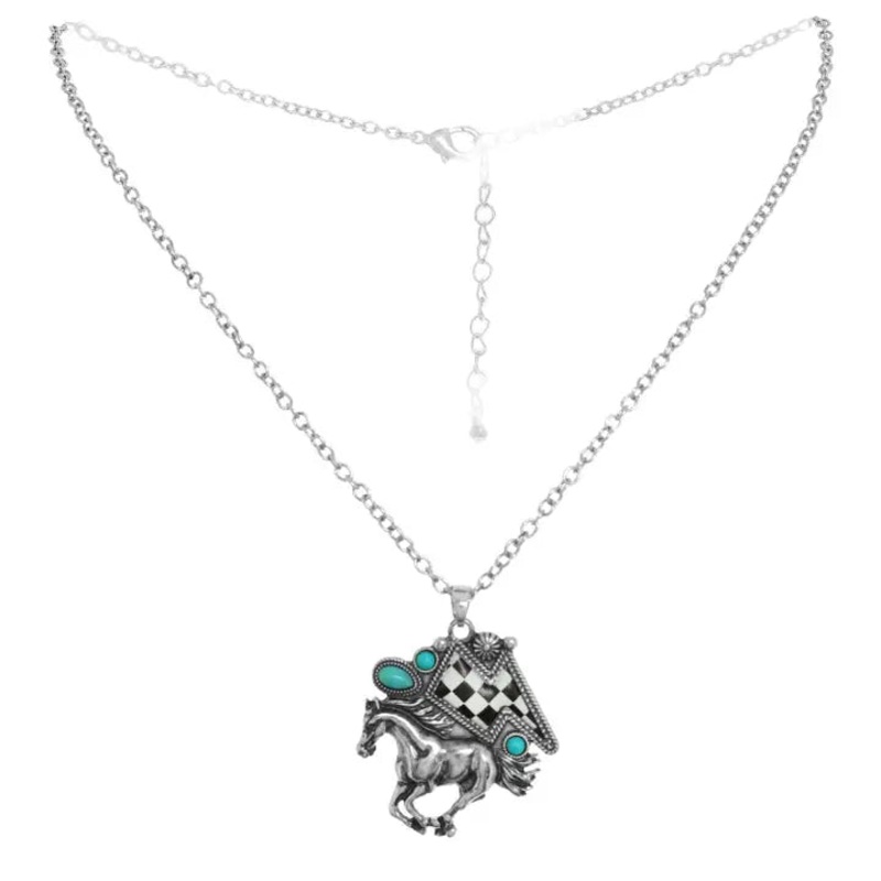 Western Checkerboard Thunder Mustang Necklace
