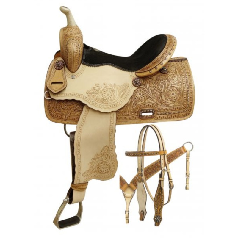14″, 15″, 16″ DOUBLE T BARREL STYLE SADDLE WITH RAINBOW CRYSTAL RHINESTONES