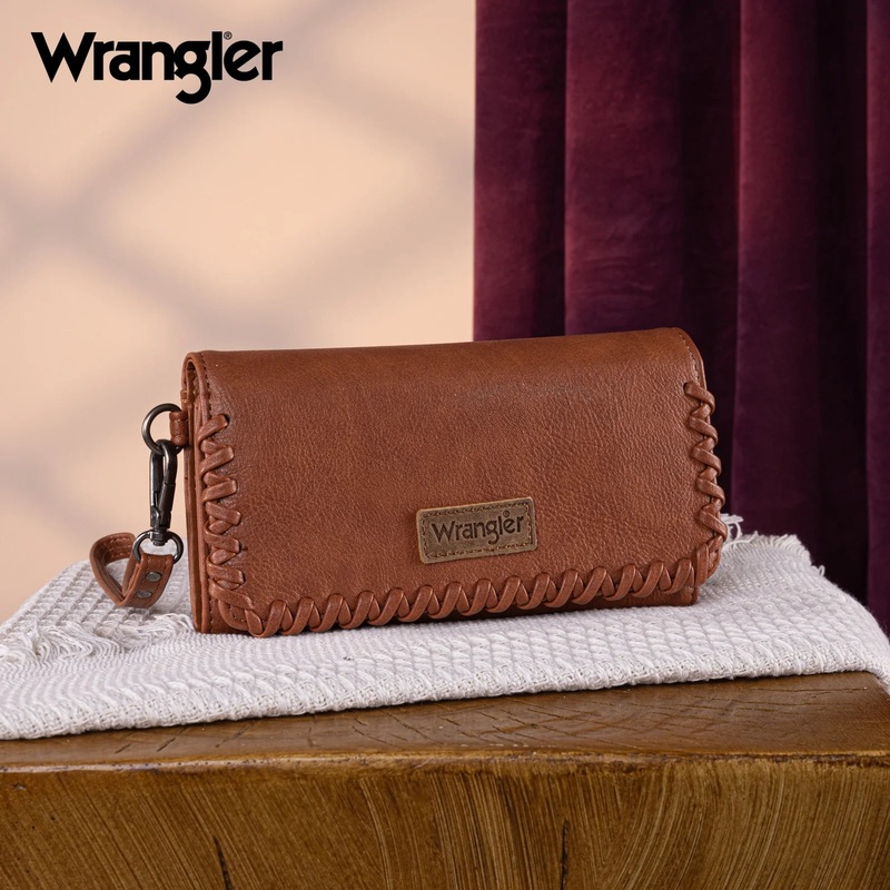 Wrangler Whipstitch Wristlet Wallet ~ Brown