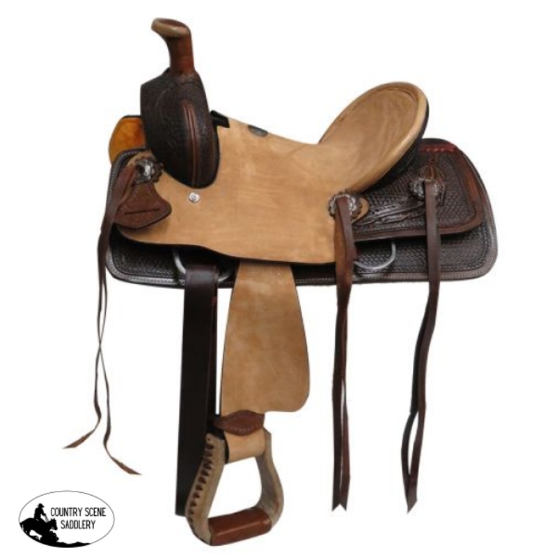 12″ Double T Youth hard seat roper style saddle.