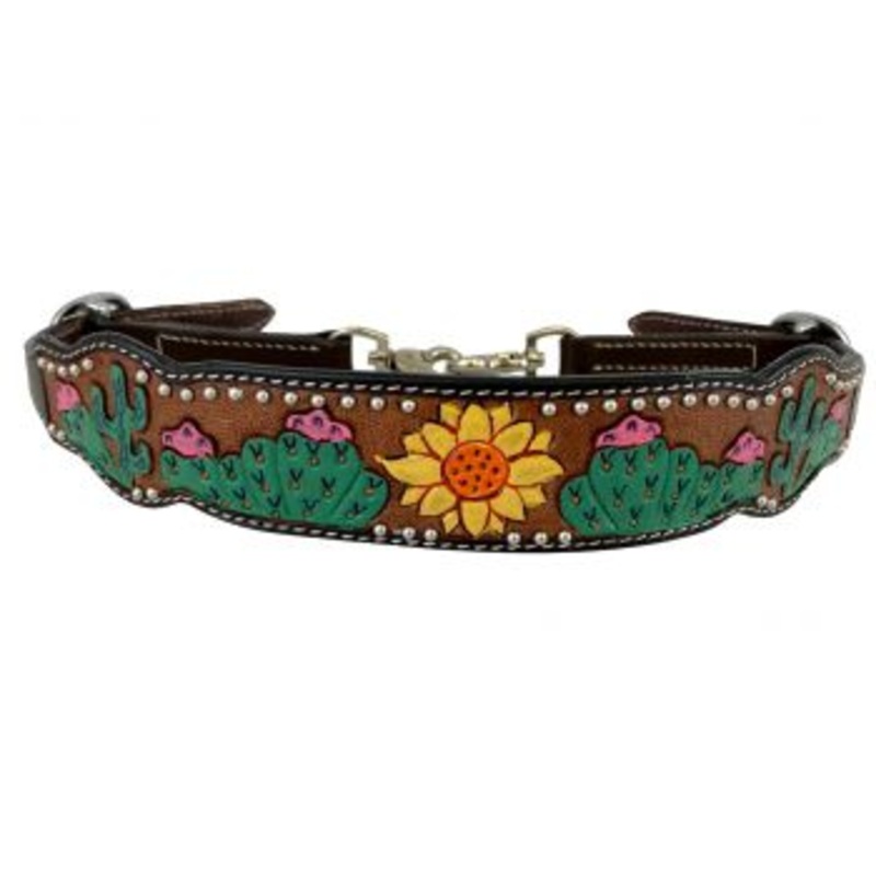 #202562: Showman  wither strap with a sunflower and sunflower painted design
