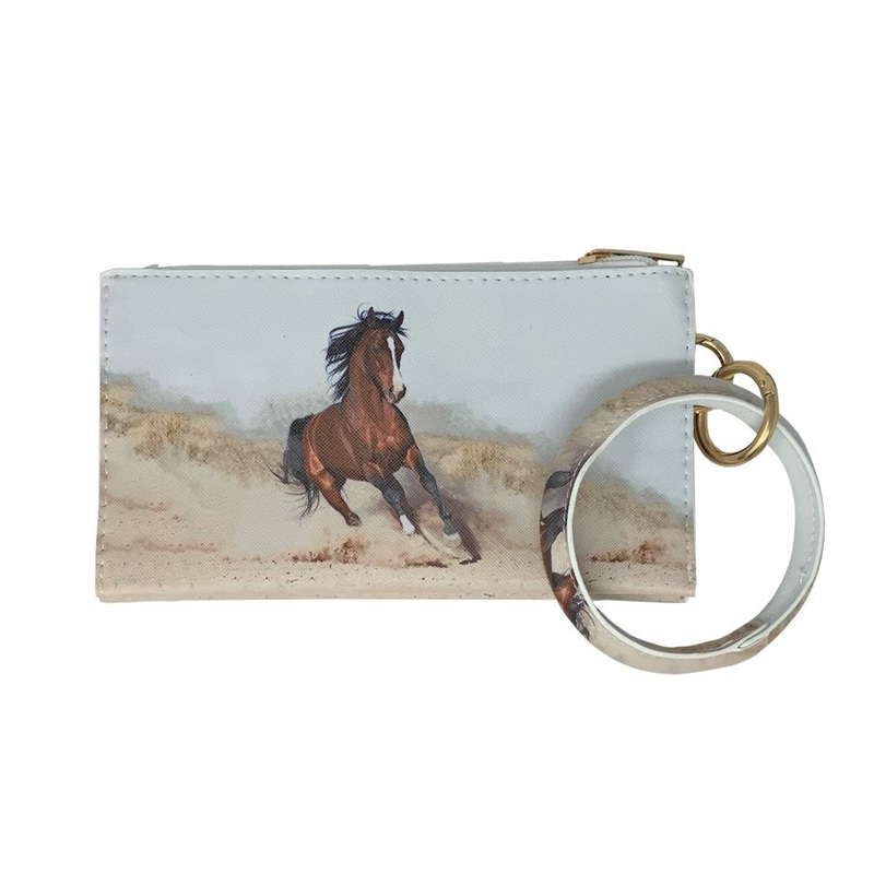 Brown Horse Running Printed Wristlet