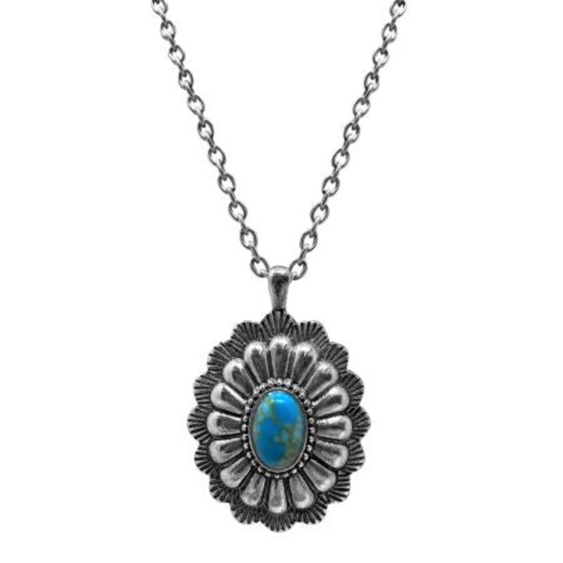Western Oval Turquoise Stone Concho Pendant Necklace
