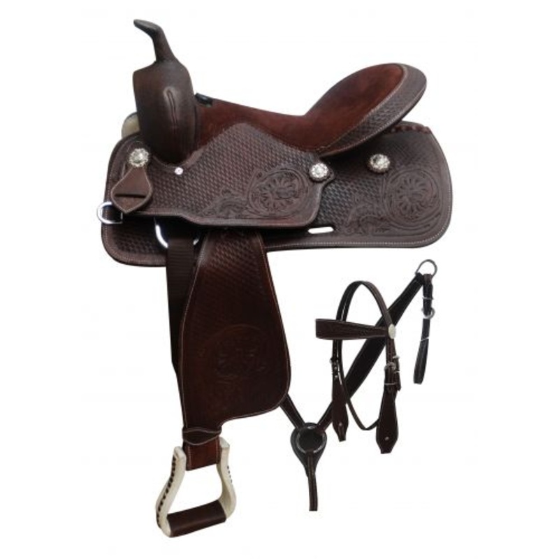 16″ Economy Barrel Style Saddle Set With Floral Tooling #07916