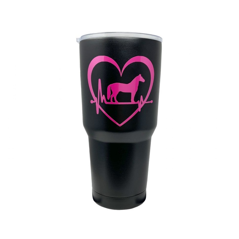 30 oz Insulated Heart with Horse Stainless Steel double wall Black Tumbler