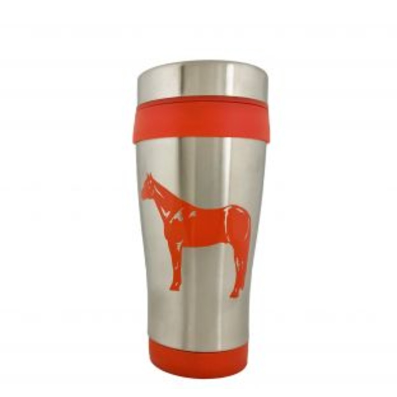 #903: 16 oz Stainless Steel w/ Orange Standing Horse Tumbler