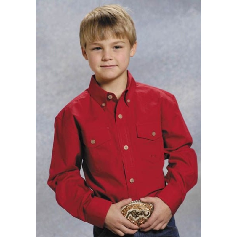 Roper Boys Poplin Western Shirt – Solid Red