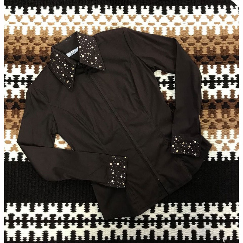 429F Wire Horse LTD Plain Shirt w/Embellished Collar Chocolate Petite