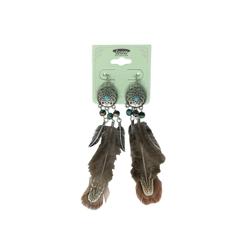 Dream catcher earring with feathers Lead and Nickel Compliant