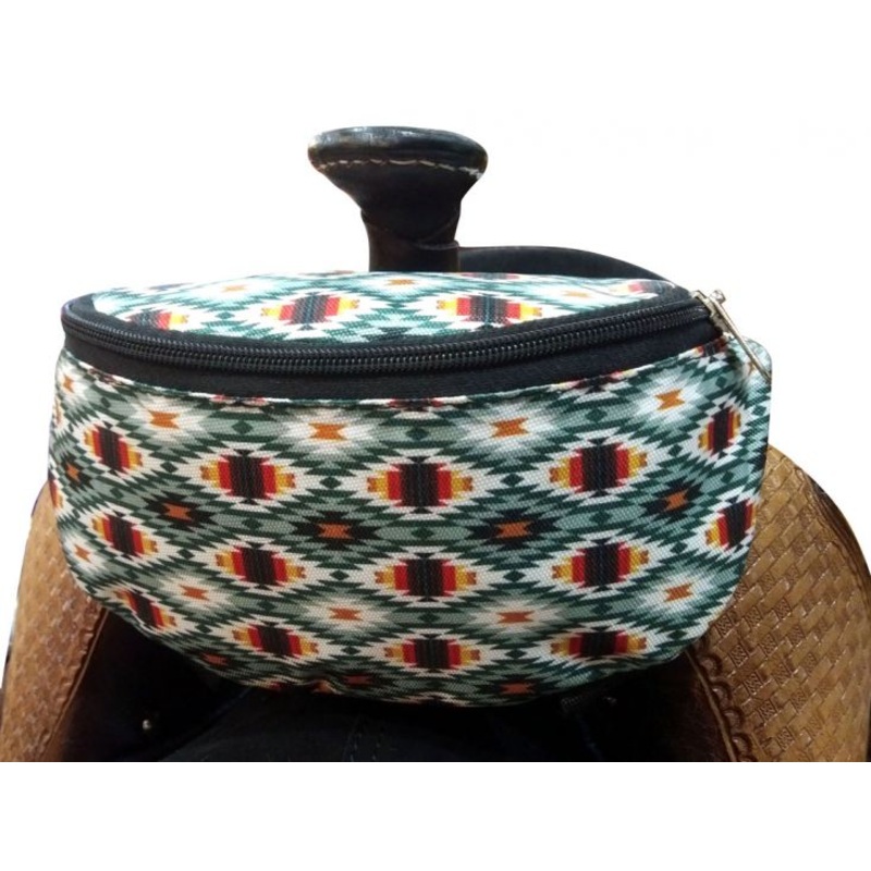 Showman  Green Tone Aztec  Print Insulated Nylon Saddle Pouch