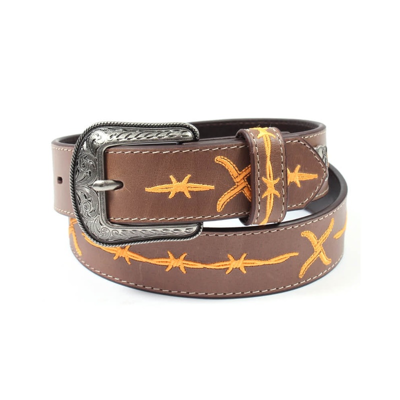 Youth Twisted X Belt with Embroidered Orange Barbwire
