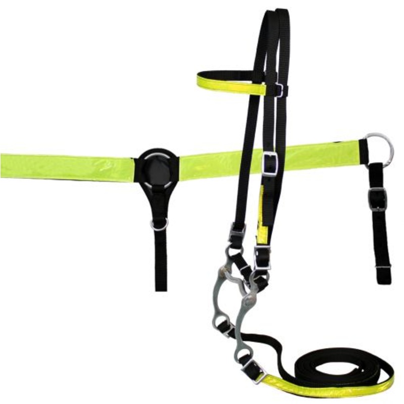 #12648H: Showman horse size nylon headstall and breast collar set with reflector strips