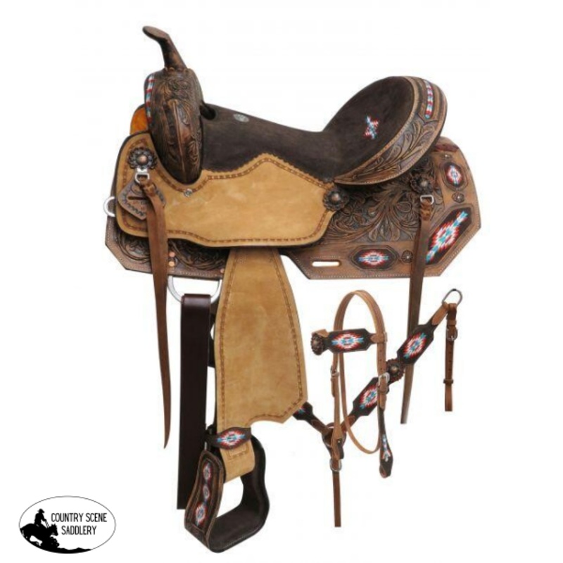 14″, 15″, 16″ Double T  Embroidered Navajo saddle set