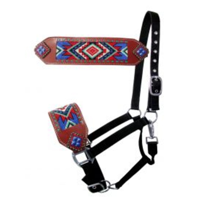 #16711: Showman  Nylon bronc halter with Navajo beaded design