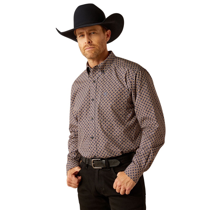 10054088 Ariat Men’s Crawford Classic Long Sleeve Buttondown Fit Shirt – Navy Print