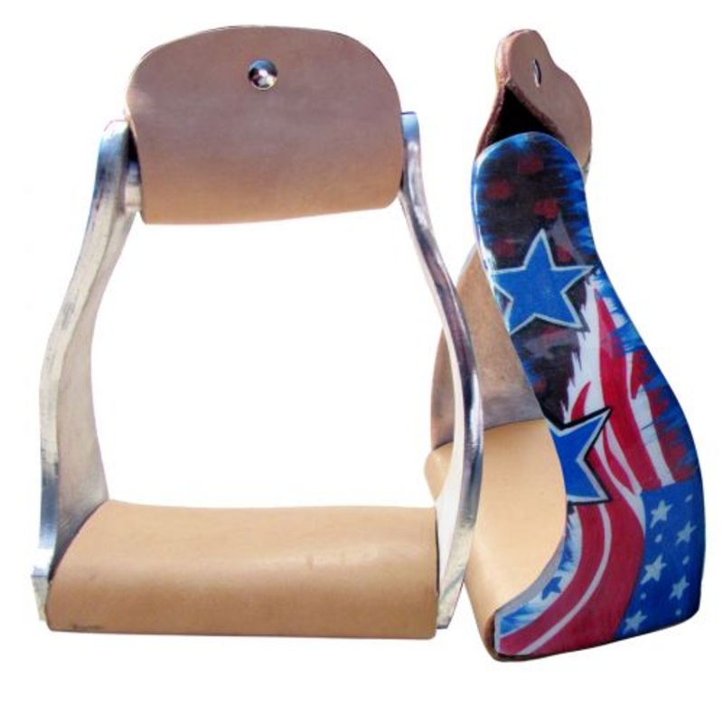 #176578: Showman Lightweight twisted angled aluminum stirrups with stars and stripes design