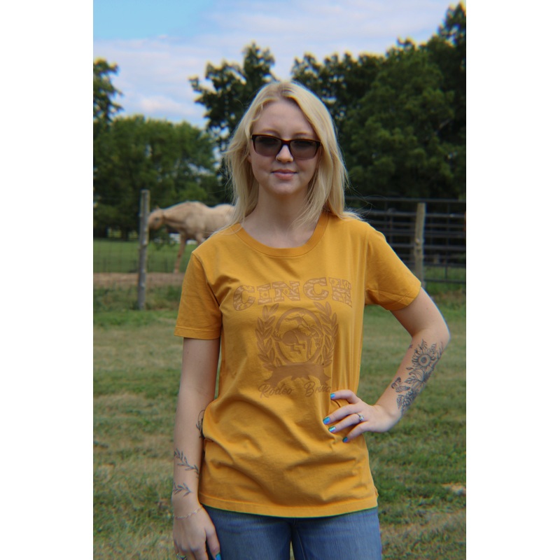 Ladies Cinch Brand Print Tee ~ Gold