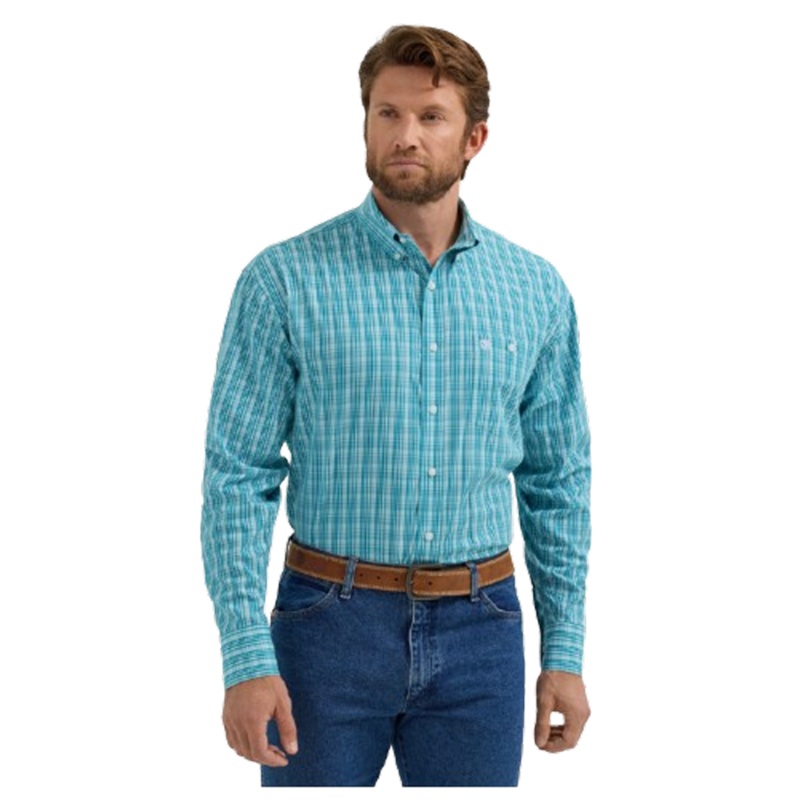 112355331 Wrangler Men’s Long Sleeve Western Button Down Shirt – Aqua Plaid