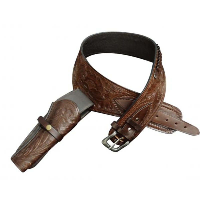 #175961: Showman  22 Caliber Medium oil tooled leather Western gun holster and belt