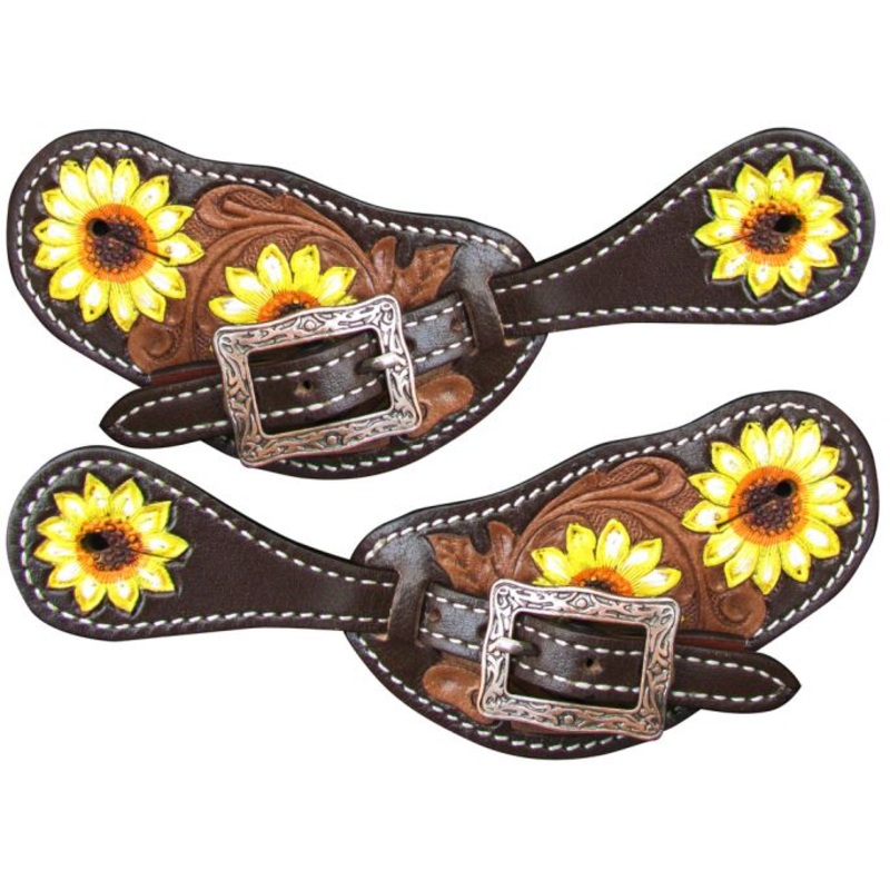 #30921: Showman  LadiesHand Painted Sunflower Spur Straps