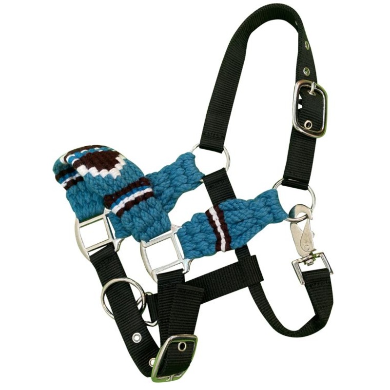 Showman Pony Cotton Corded String Nylon Halter – Blue and BlackPONY SIZE