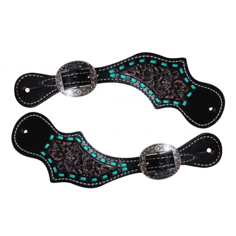 #30744: Showman Ladies size Teal buck stitch design spur straps